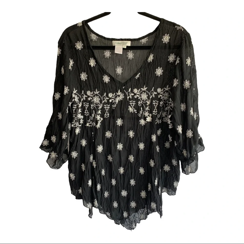 Coldwater Creek Sheer Embroidered Top Sz L - Picture 1 of 5